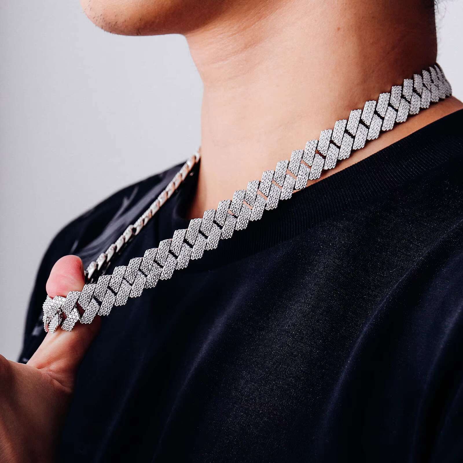 Wholesale Hip Hop Jewelry 3 Rows VVS Diamond S925 Sterling Silver Miami Cuban Chain Iced Out 15MM Moissanite Cuban Link Chain
