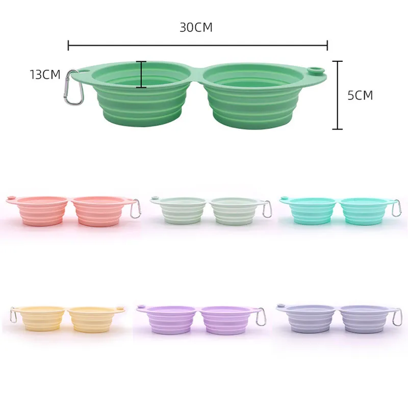 Foldable Dog Bowl Silicone Double Bowl Collapsible Dog Food Bowl Water Outdoor Pet Travel Drinking Bowl for Dogs Feeder