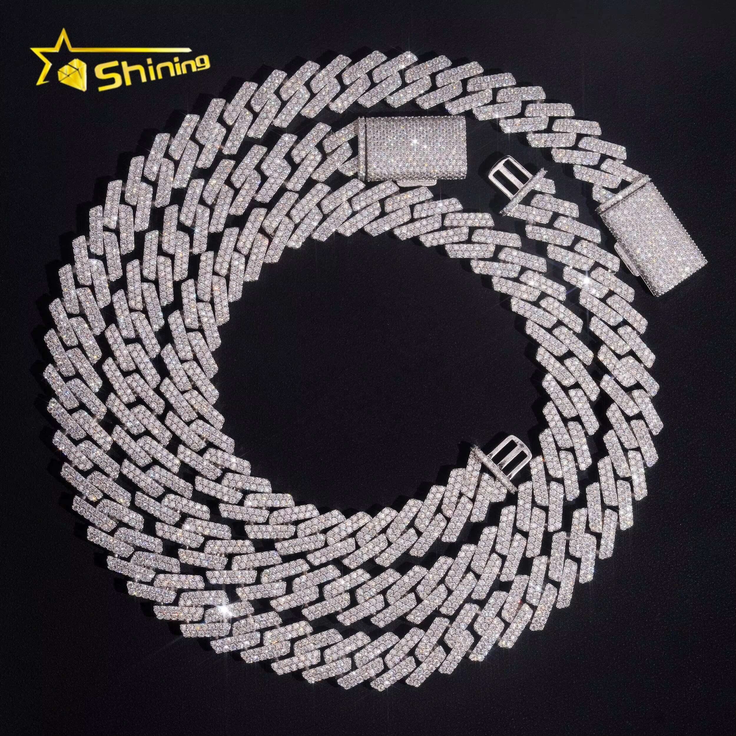 Hip Hop Jewelry High Quality Mens 15mm 925 Sterling Silver Iced Out VVS Moissanite Cuban Link Chain