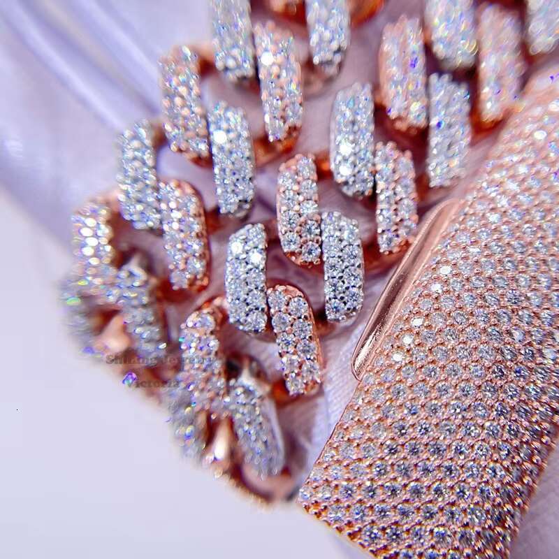 Men Fashion 13mm Rose Gold 2 Tone Vvs Moissanite Diamond Iced Out Chain Hip Hop