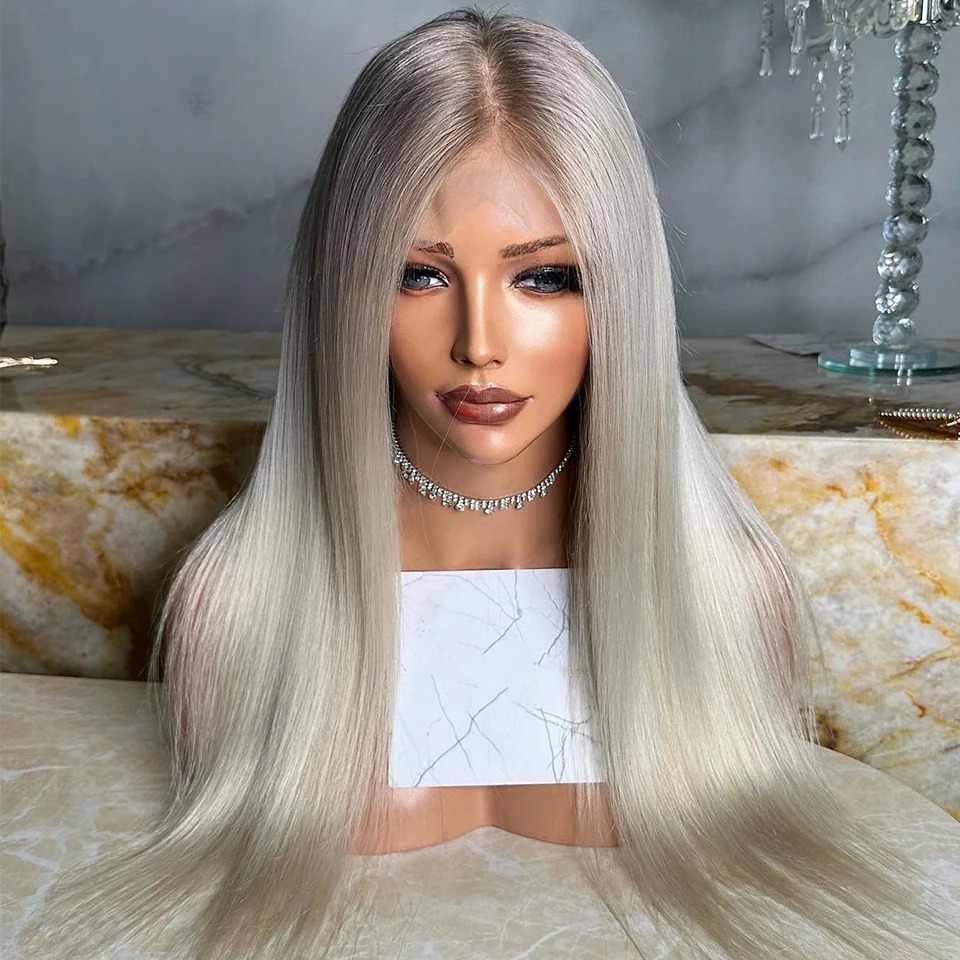 Brazilian Glueless Breathable Lace Front Wig Preplucked Balayage Ash Blonde Human Hair Wigs for Women 13x6 13x4 Preplucked Lace Frontal Wig Synthetic