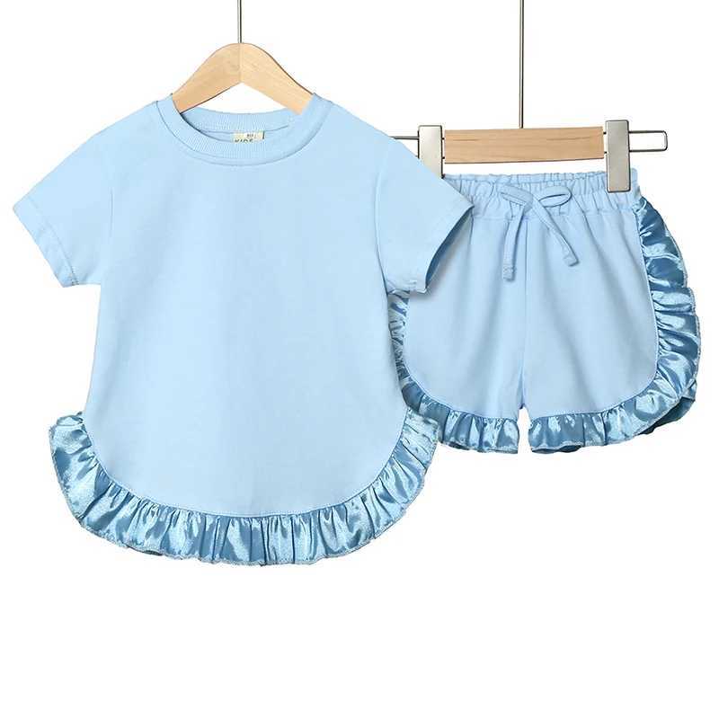 Summer Kids Little Sweet Girls Clothing Sets Cotton Luxury Homewear Top+Shorts Children Clothes Toddler Baby Outfits Suit 2PCST250327