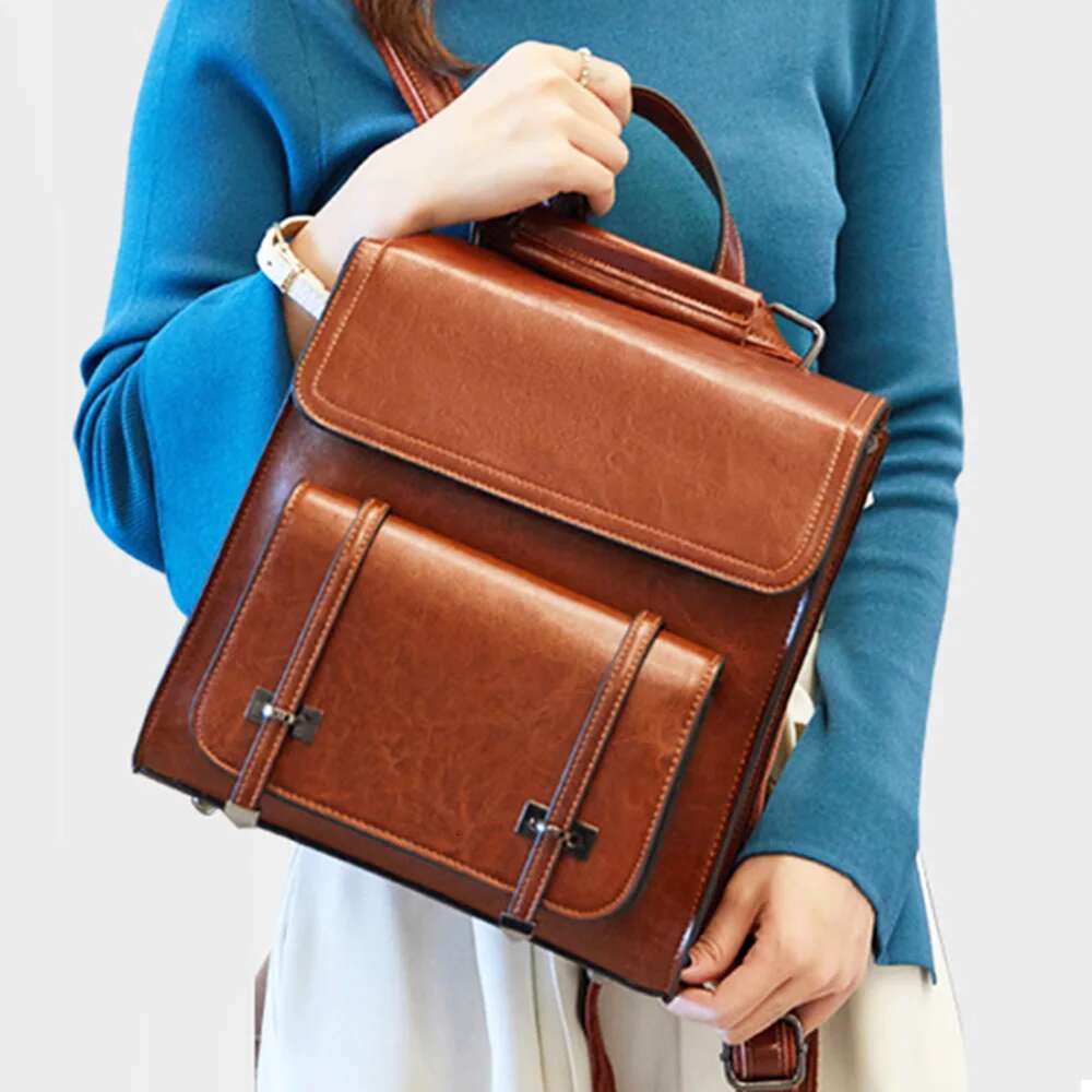 Women Backpack Cross Body Laptop Bag Daypack Genuine Leather Travel Book School Female Cowhide Rucksack Shoulder Messenger Bags