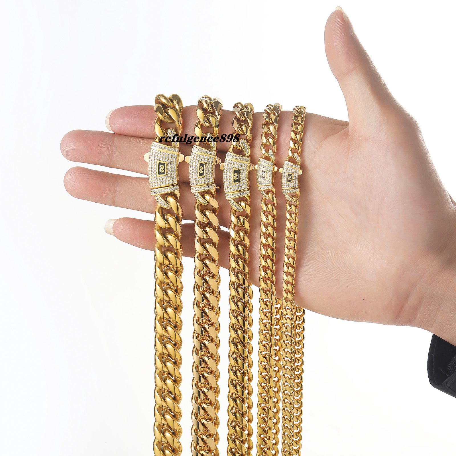 BES 6-14mm Miami Cuban Chain Necklace Bracelet Set 14K 18K Gold Stainless Steel Monaco Cuban Link Chain Necklace Hip Hop for Men