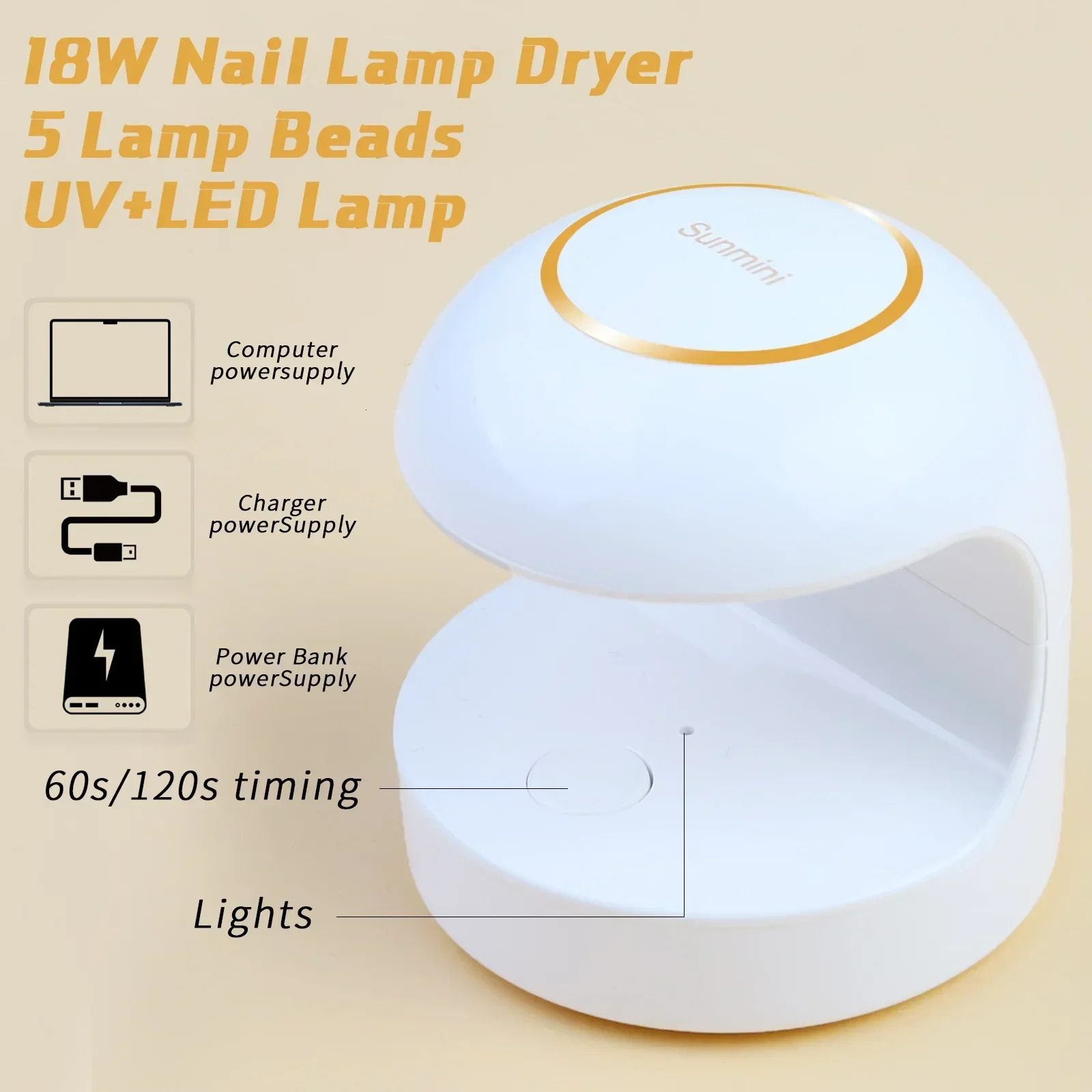 18W nail dryer mini USB UV LED light art white egg shaped n 120S gel polishing tool fast drying curing 250325