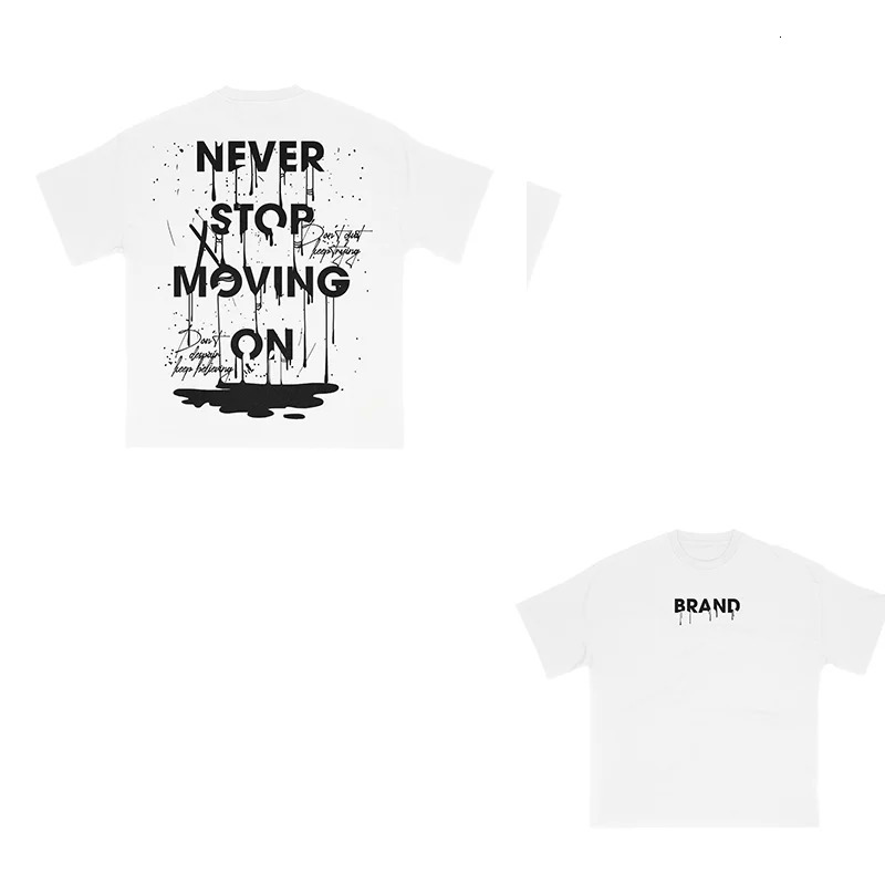 American retro Y2K 2025 crew collar cotton lettering printed oversized hiphop Tshirt mens highquality loose trend short sleeved INS 250326