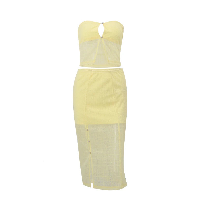 Among them the casual summer hollow womens twopiece set sleeveless shoulder top and high waisted long clothing 250326