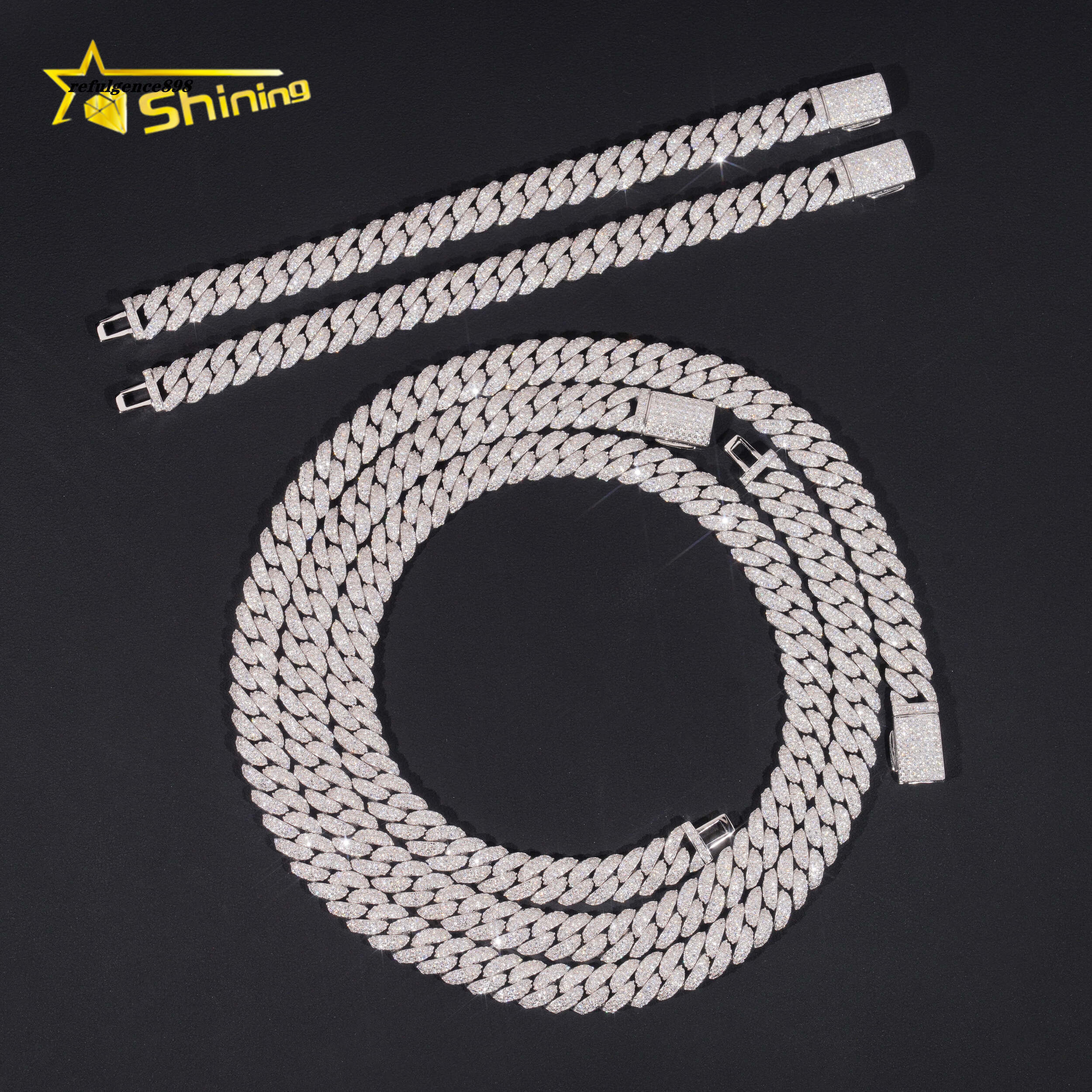 New Stocks Hip Hop Jewelry 925 Silver Gold Plated 10MM Iced Out Necklace VVS D Color Moissanie Cuban Link Chain Fashion Necklace