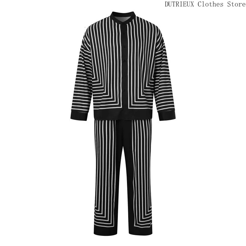 Street Fashion Retro Black Stripe Mens Set AutumnWinter Business Casual Relaxation Comfortable Trouser 250326