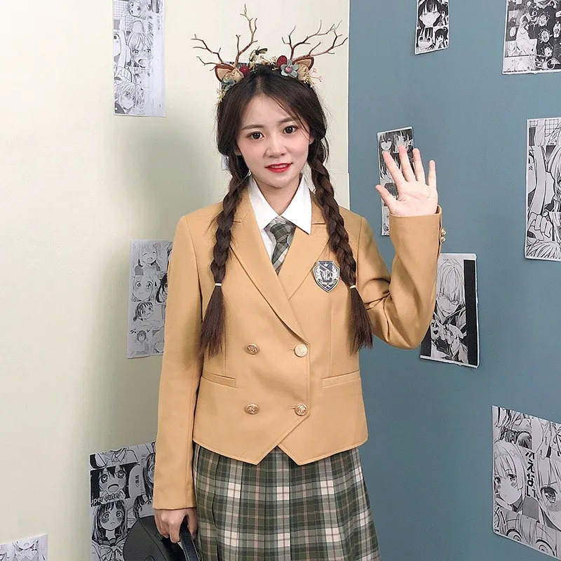 Girl JK Uniform Set Coat Japanese University Clothing Long Sleeve Double Chest Jacket Womens Cute School 250326
