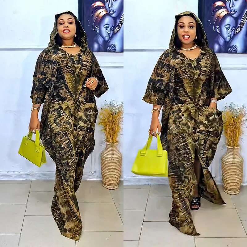 Dongdumaoyi Plus Size Afrikaanse En Midden Oosten Etnische Stijl Retro Kaftan Voor Dames Met Print Uitlopende Jurk Capuchon
