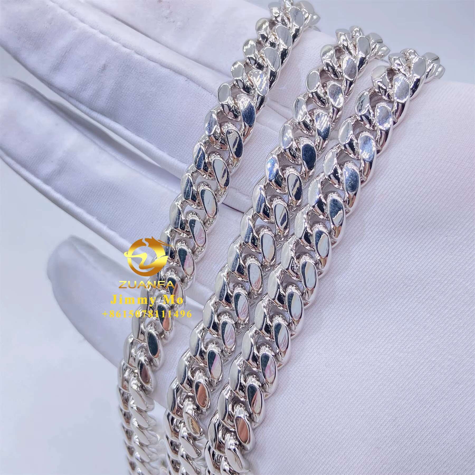 Ready to Ship 8mm 10mm 12mm 14mm 18mm Iced Out Hip Hop Moissanite Diamond 316L Stainless Steel Gold Plated Cuban Link Chain