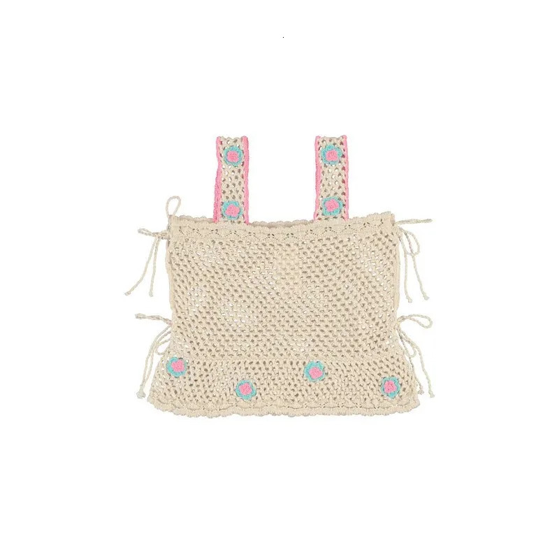 BEBE Knitted Set 2025 Summer Girls Lapel Solid Color Dress Baby Flowers Knitted Sleeveless Top Shorts 250326