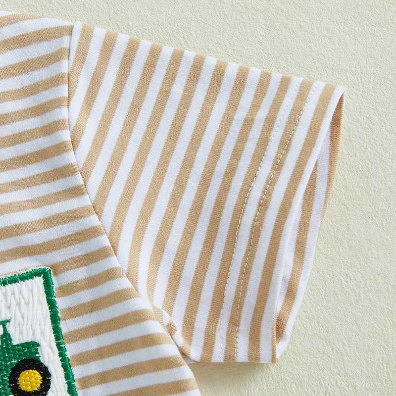 Preschool boy farm baby boy tractor embroidered short sleeved T-shirt solid shorts set 2-piece setT250327