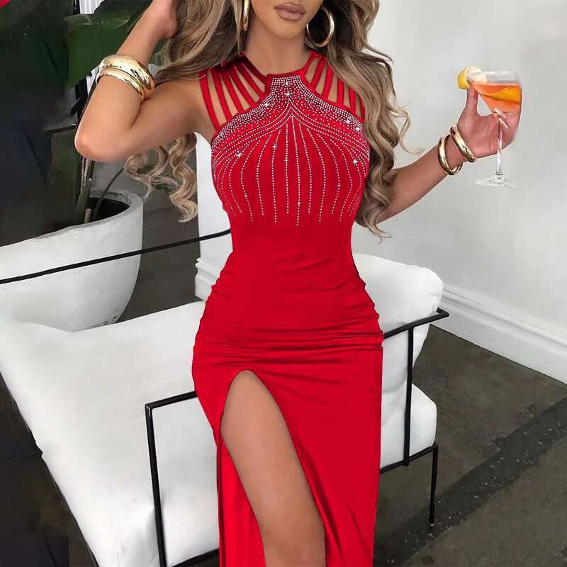Dongdumaoyi Elegante Bodycon Avondjurk Met Kristallen Verfraaide Split Nachtclub En Banketjurk Voor Dames A