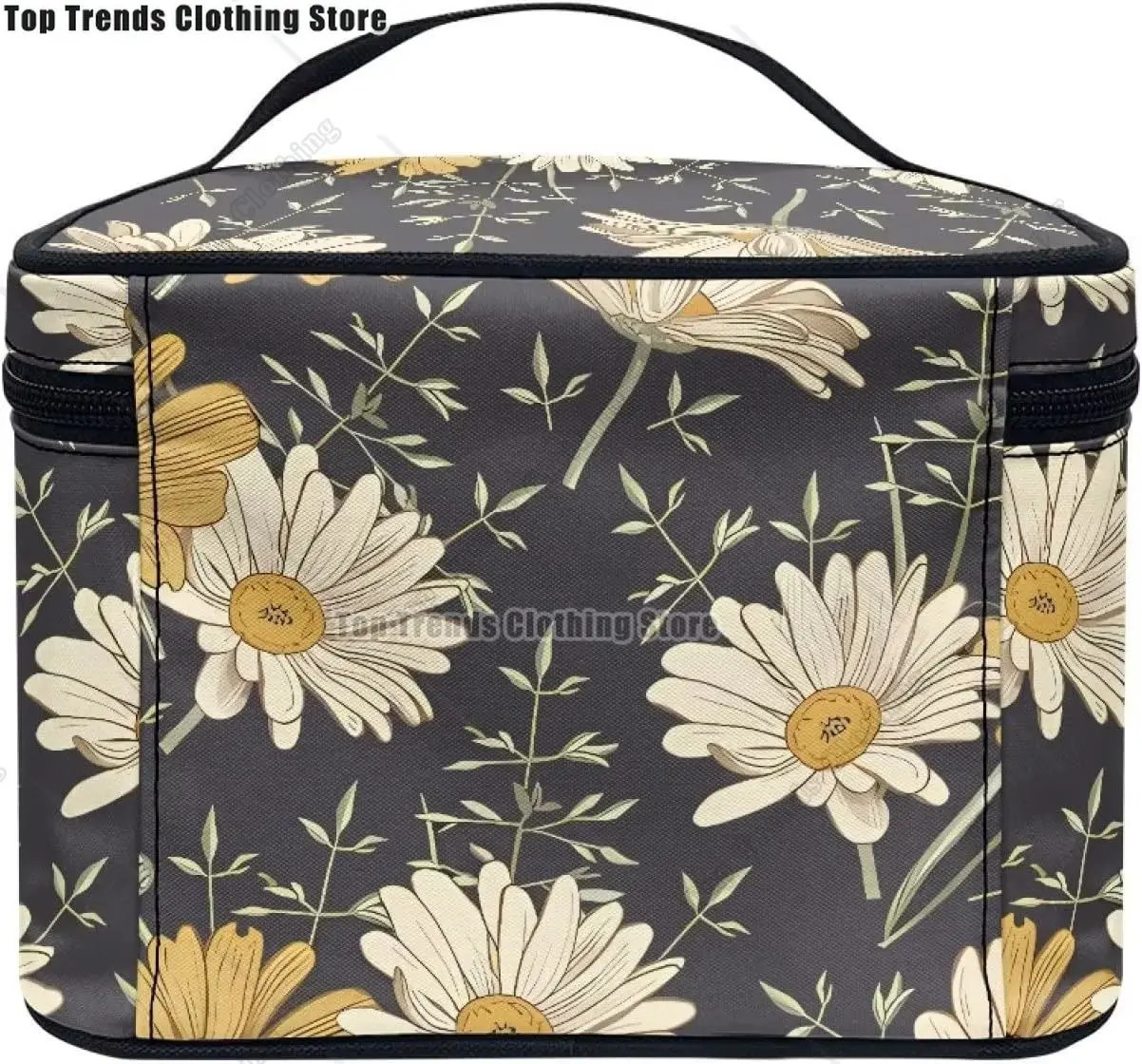Forest Daisy Flower travel makeup bag female organizer with zipper and portable handle 250326