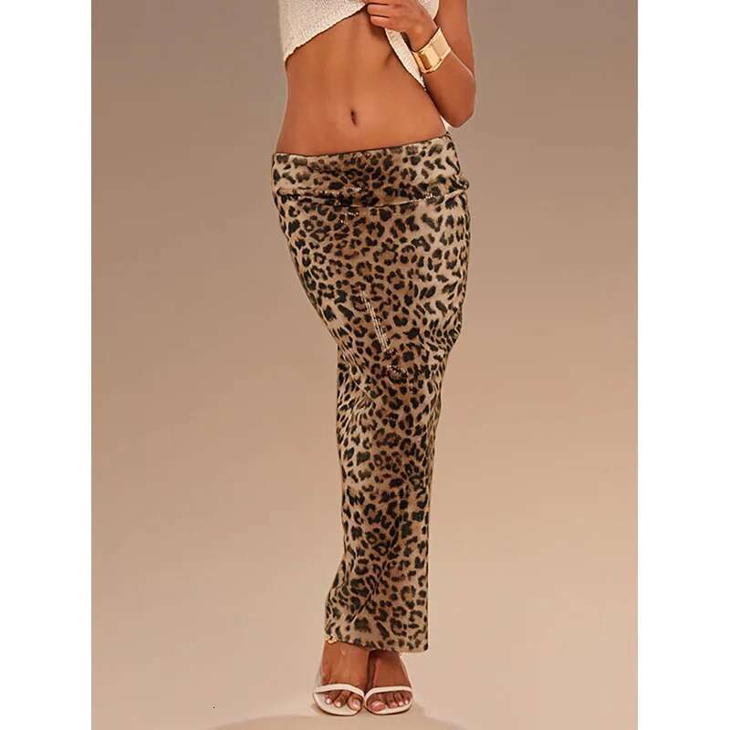 Dongdumaoyi Lente Sexy Nieuwe Luipaardprint Pailletten Bodycon Koningin Stijl Lange Split Rok C