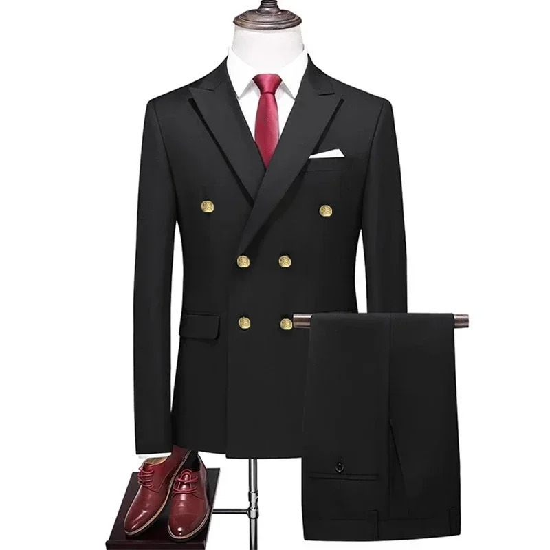 2piece fashion mens business double chest solid color set jacketmens ultrathin wedding jacket pants Trouser 250326