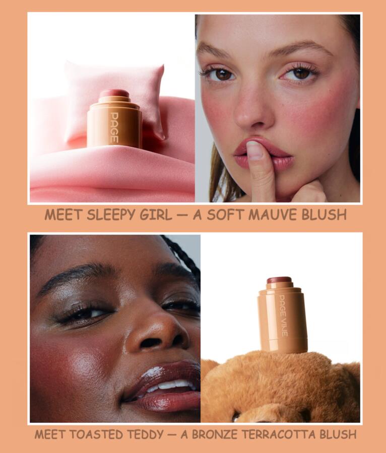 PAGE VINE Pocket Blush Stick 6 Colors juice box frecke Spicy Marg Multi-Functional Lip & Cheek Hydrating Stick Highlighter Waterproof Natural Blush