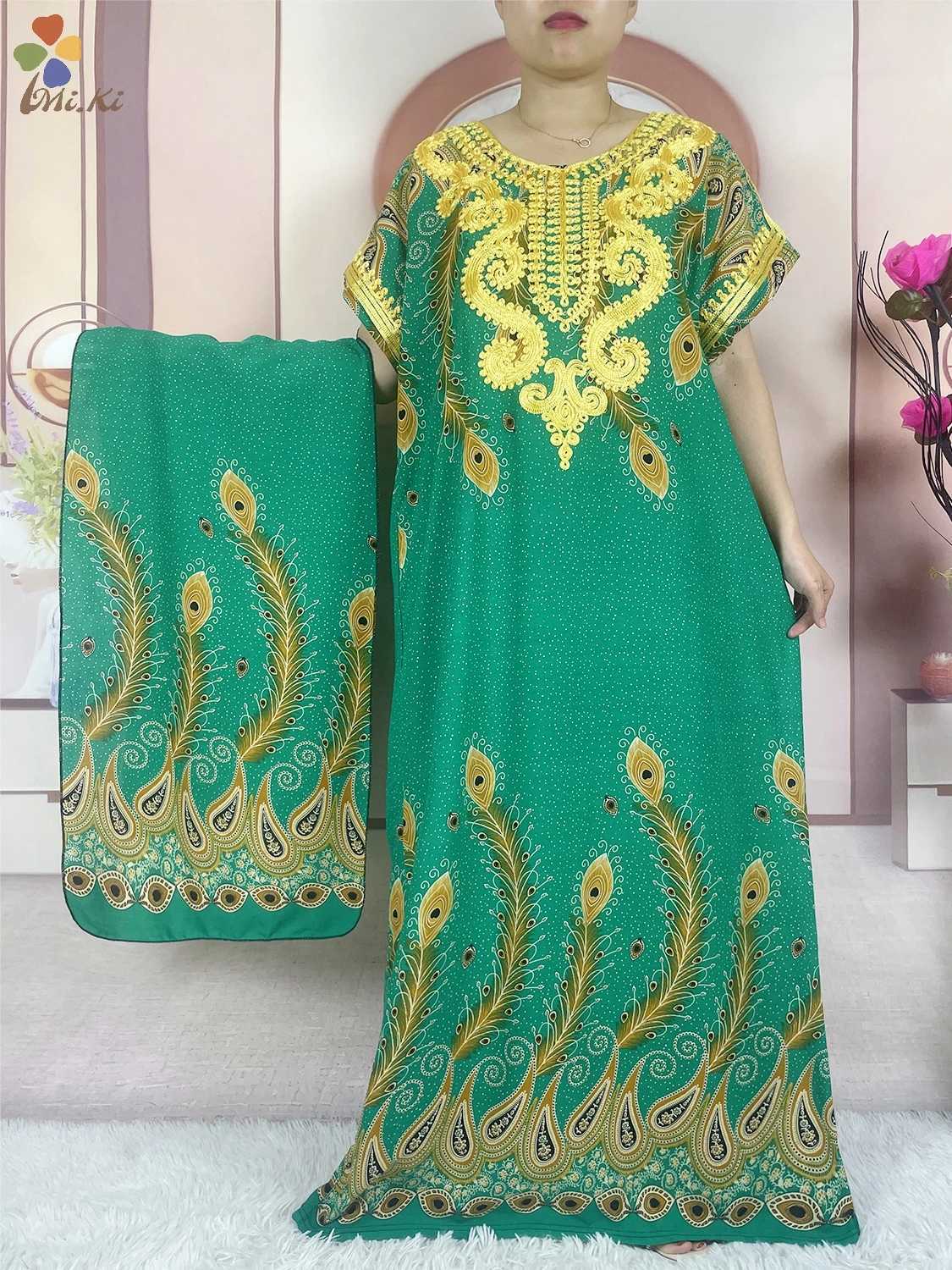High quality African Abaya womens party dress cotton embroidery print loose floral bounce Maxi Islamic womens short Slve clothing X250327