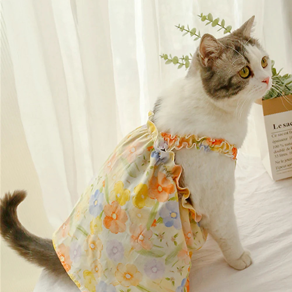 Summer Cotton Sphynx Cat Suspender Skirt Love Flower Pet Princess Dresses for Cats Gotas Katten Kedi Dog Dress mascotas Clothes 250326