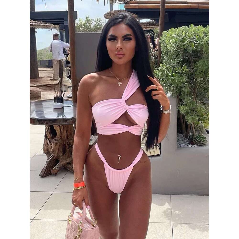 One 2025 New shoulder Hollow Bikini Set Beach Cover Up Sexy Three Pieces Swimsuit Backless Biquini Swim Suits Beachwear