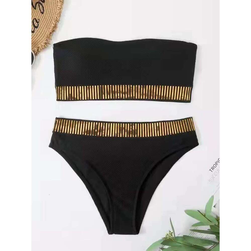 Bandeau High Sexy Waist Bikini 2025 Women Triangle Swimsuit Detail Swimwear Padded Bathing Suit Female Solid Beachwear