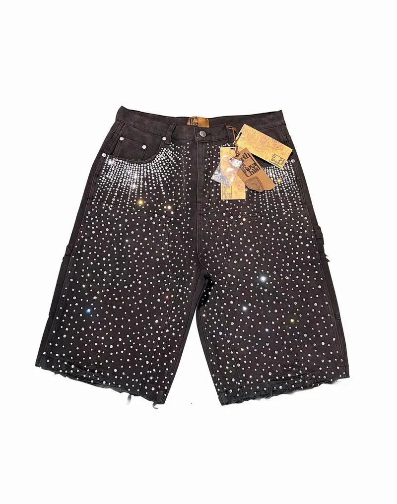 Retro Open Cowboy Shorts Mens Harajuku Hip Hop Punk Twill Gothic Brown Pocket 250326