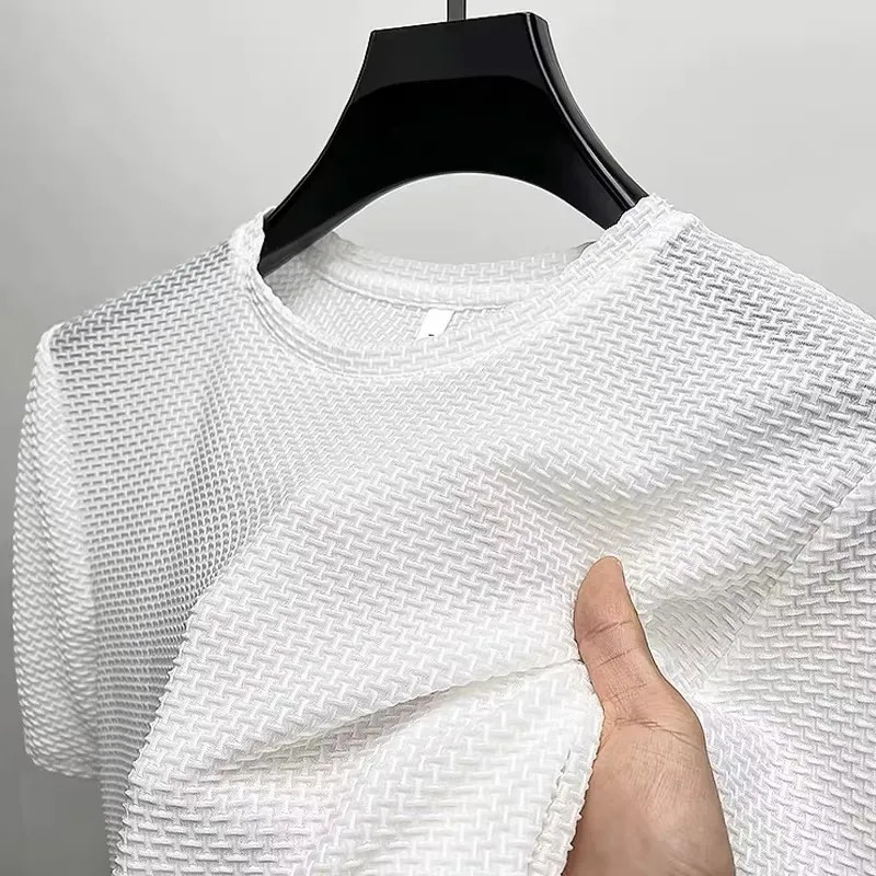 Summer fashion round neck short sleeved highquality mens ice silk comfortable breathable polo shirt highend casual Tshirt 250327