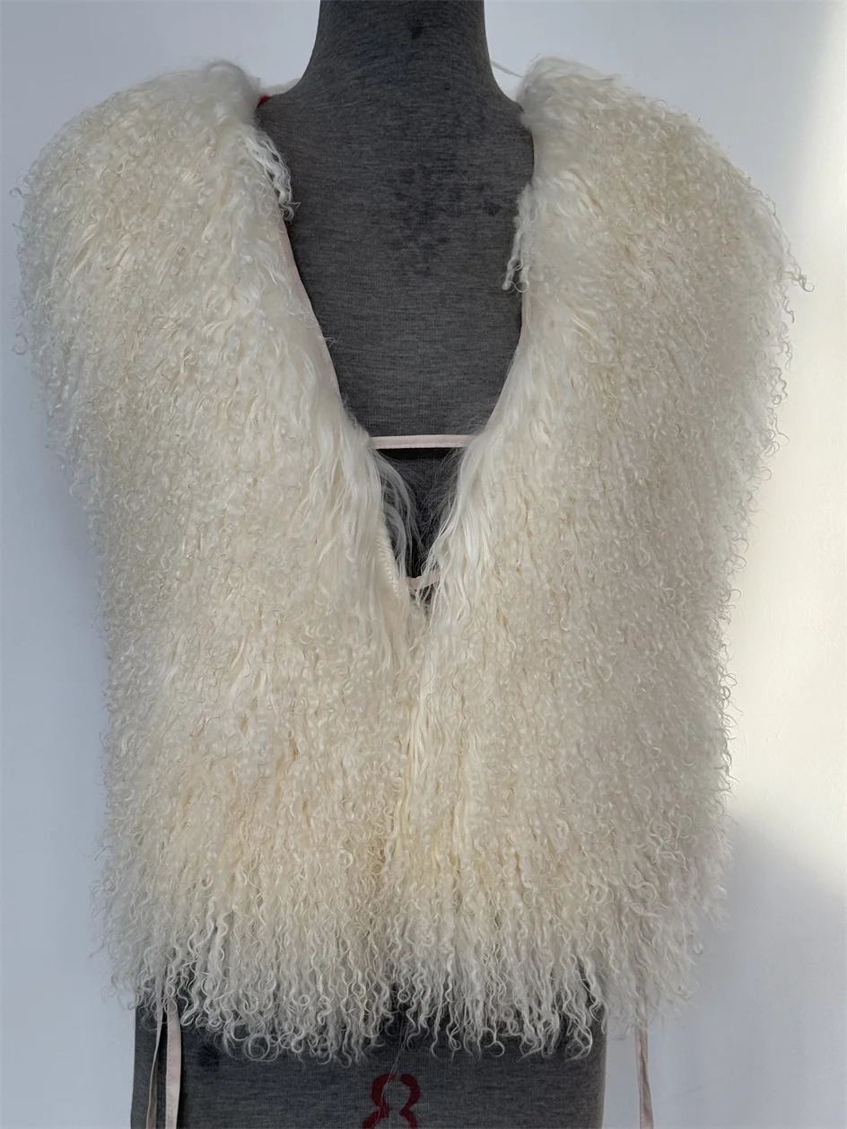 y Genuine Mongolian Sheepskin Coat Womens Woolen Leather Tank Top 250326
