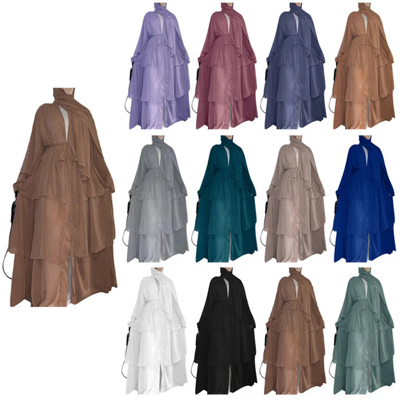 Chiffon Open Abaya Dubai Kaftan Muslim Cardigan Abayas Womens Casual Gown Kimono Islamic Clothing 250326