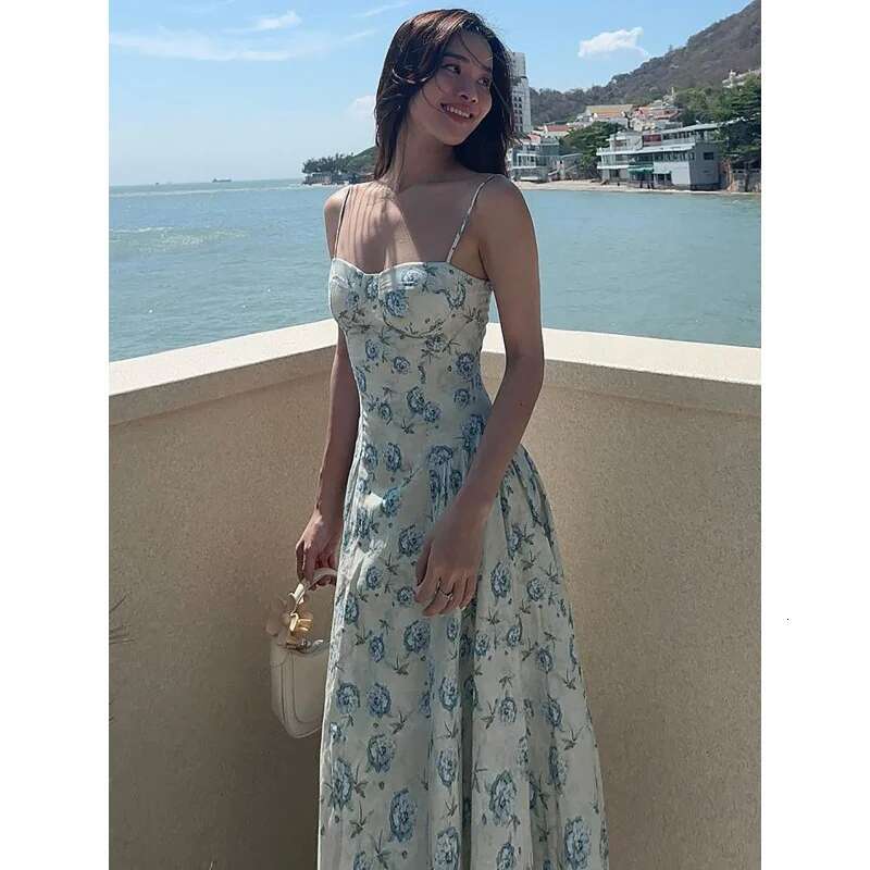 Dongdumaoyi Nieuwe Zoete Stijl Bustier Slim Fit Elegante Prinses Jurk Bloemen Strappy Voor Vrouwen C