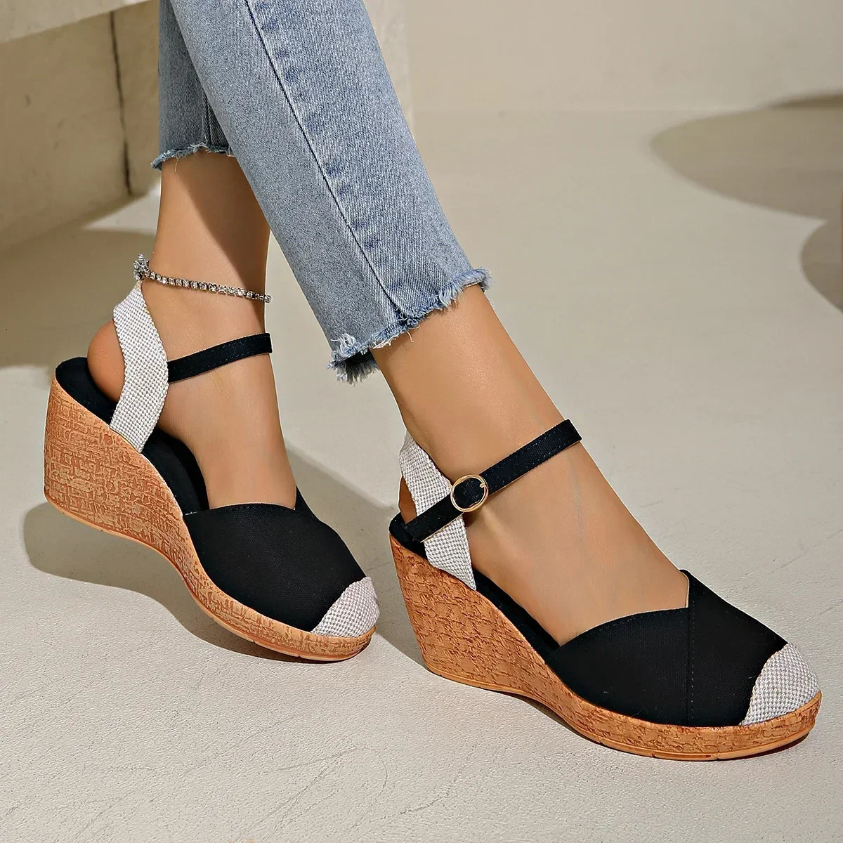 Ladies Sandals Platform Women Shoe Summer Wedges Espadrille High Heels Casual Ankle Strap Mixed Color Shoes For Female 250317