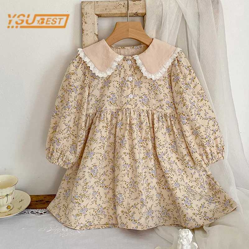 Sweet Kids Baby Girls Long Sleeve Flower Printed Princess Dress Autumn Baby Girls Doll Collar Dress Childrens Dress W250326