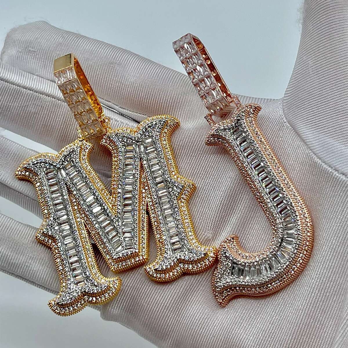 Drip Initial A-Z Baguette Name Letter Pendant For Women Necklace Bling Zircon Hip Hop Rock Street Jewelry