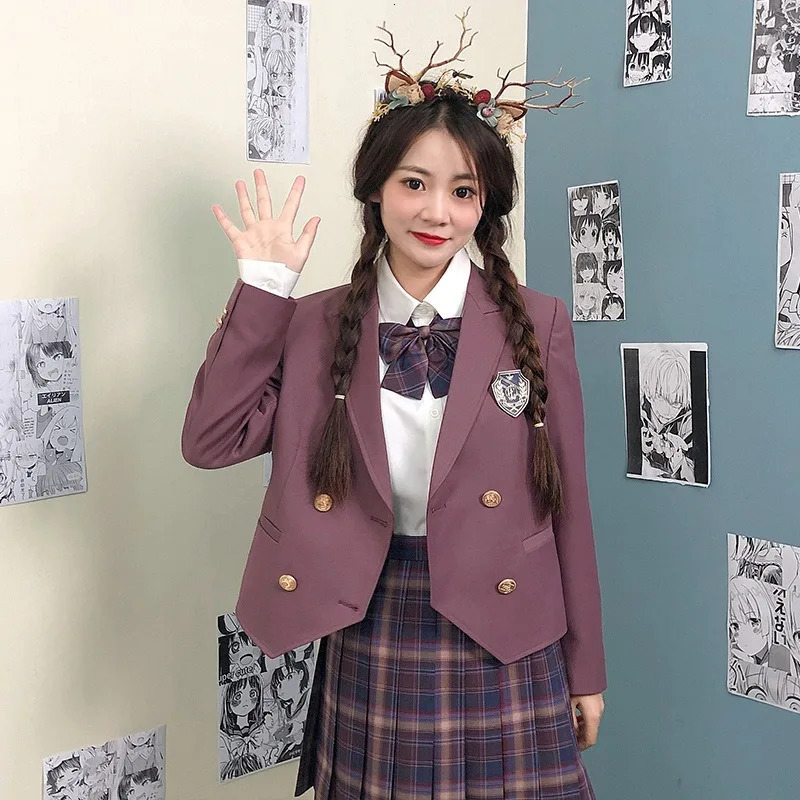 Girl JK Uniform Set Coat Japanese University Clothing Long Sleeve Double Chest Jacket Womens Cute School 250326