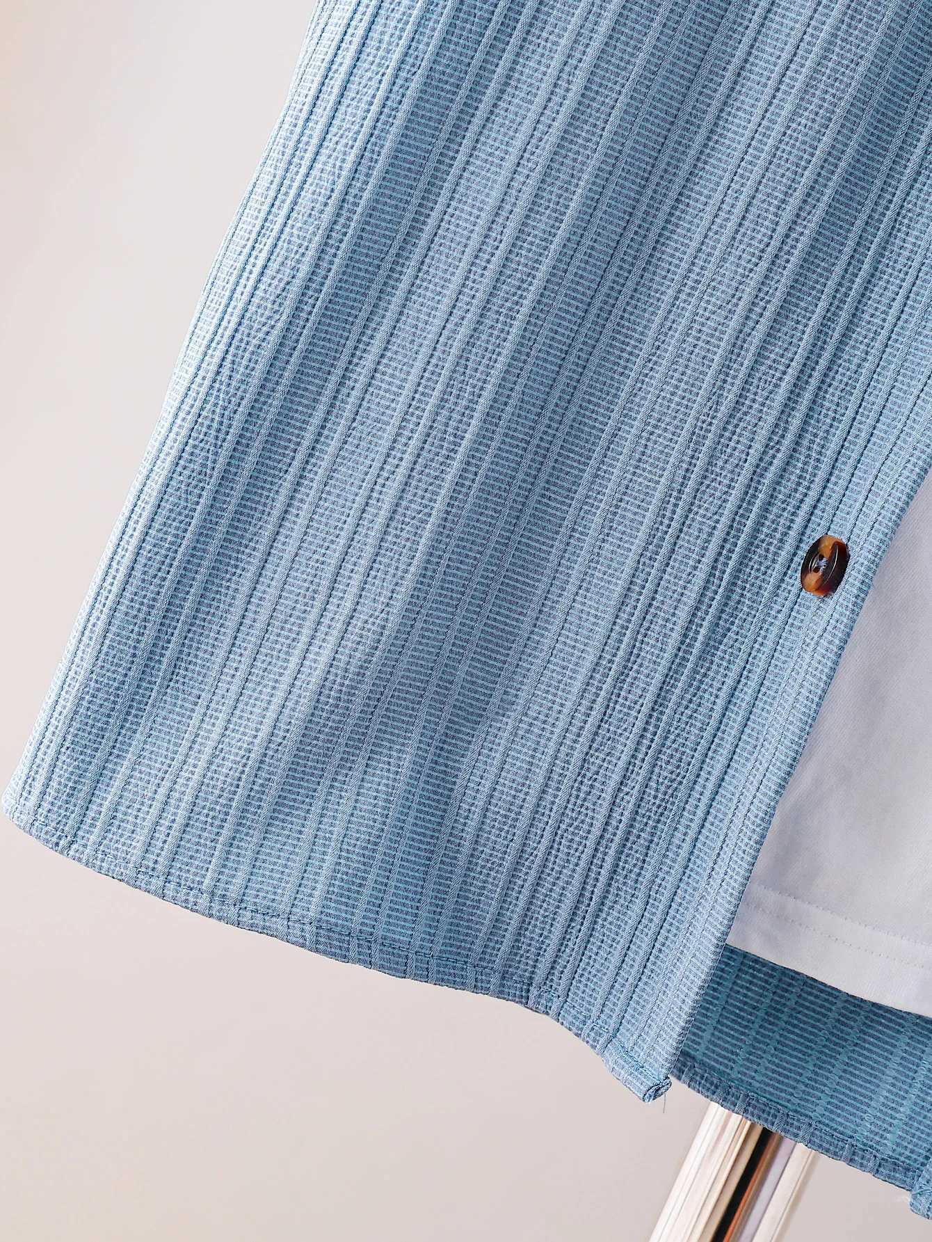 New adult summer open chest button short sleeved+loose shorts casual setXJ250326