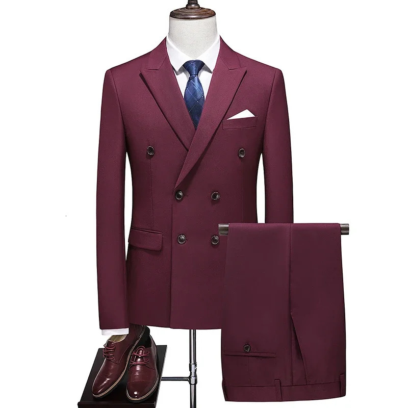 Traje De Hombre Elegant PioneerPants Mens Fashion Business Casual Gentleman Double Chest British Style Plus Size Set 250326