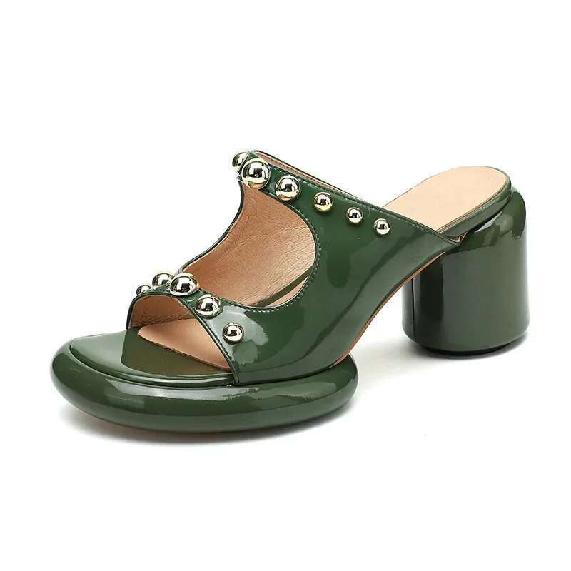 Open Toe Thick Heel Rivet Slippers Summer New Outdoor Fashion Women Comfort Platform Shoes Slides Casual Footwear