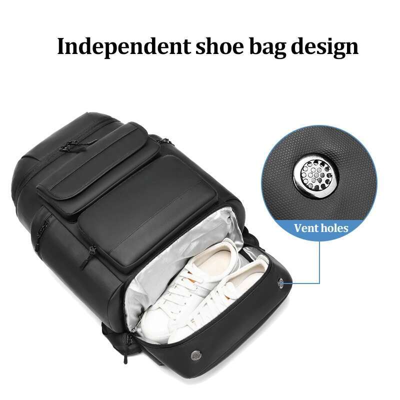 Large Capacity 50L Men Travel Outdoors Trekking Waterproof 17 Inch Business Laptop Backpack With Shoe Bag