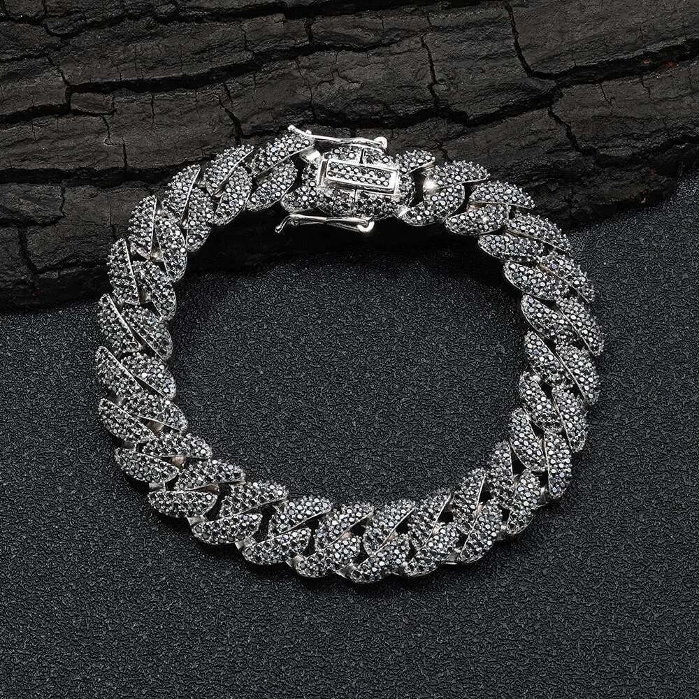 Custom 12mm 3 Rows S925 Sterling Silver VVS Diamond Necklace Iced Black/White Moissanite Cuban Link Chain for Men Gift