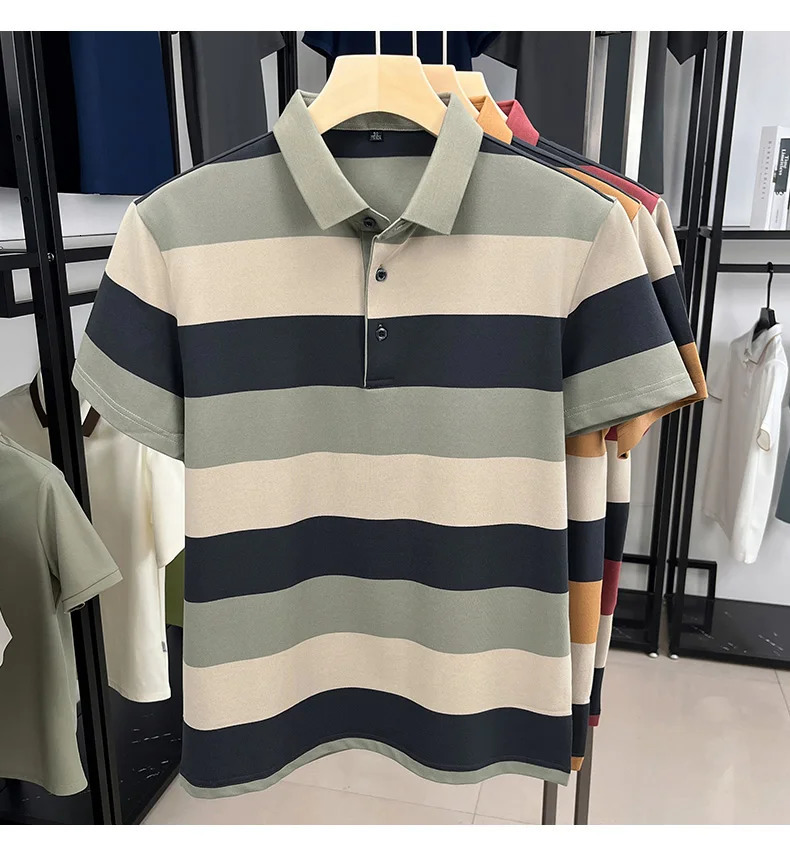 High quality trendy short sleeved mens polo shirt summer project ice silk breathable Korean casual collar Tshirt 250327
