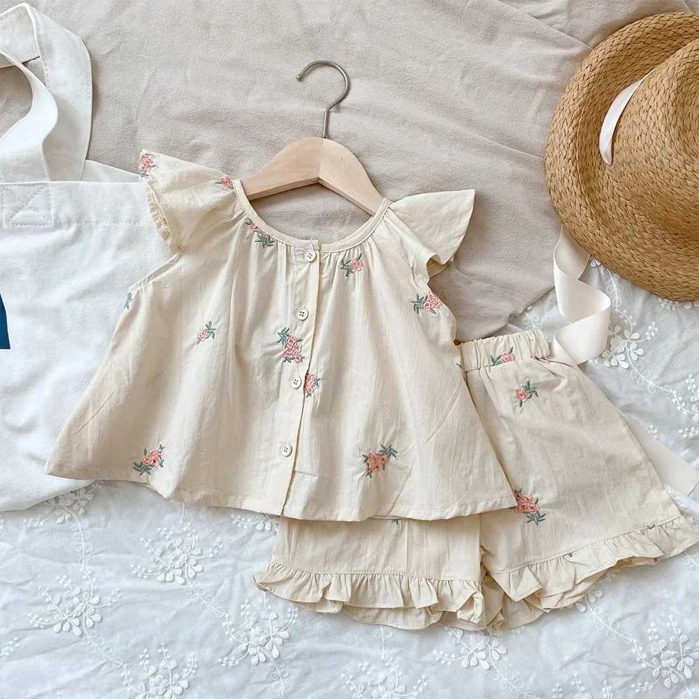 Girls summer fashion set childrens printed flying sleeve top+shorts two-piece cute little girl refresh setT250327
