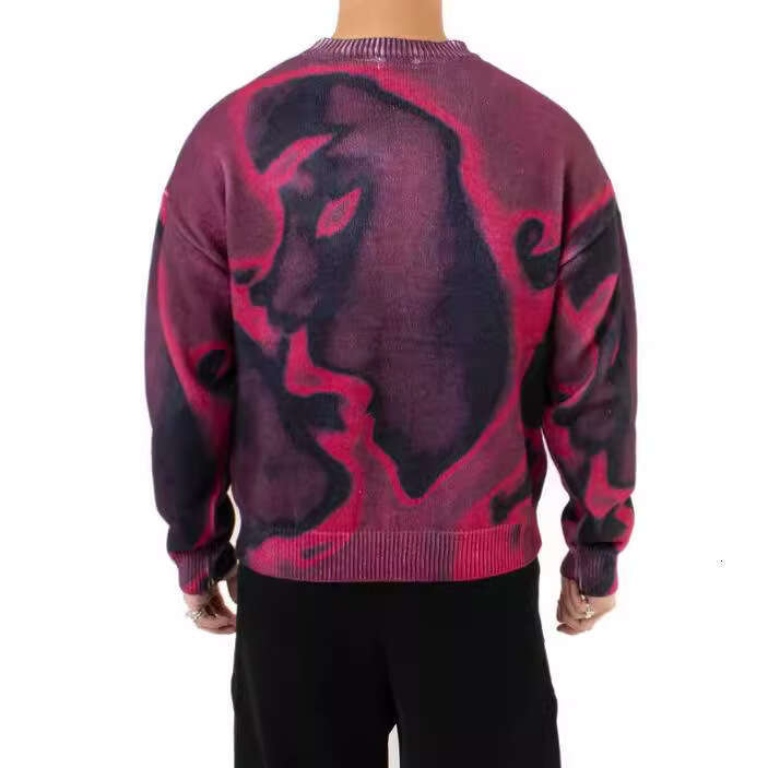 Spring new cartoon Harajuku printed knit for both men and women, Y2K loose fit sweater gift for man