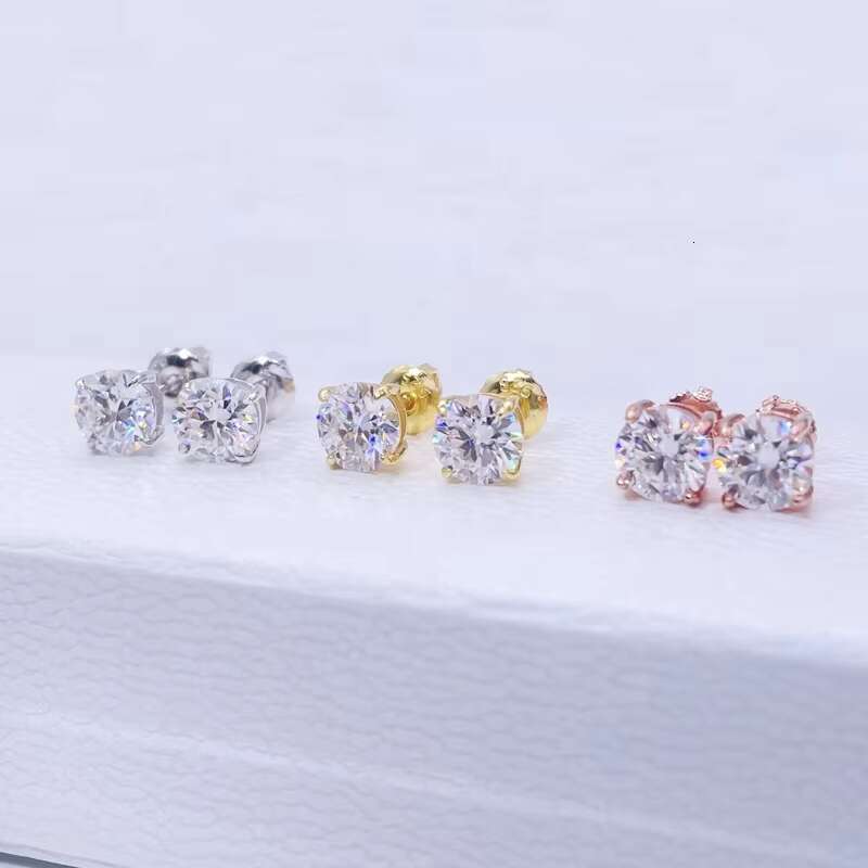 Classic Design 925 Sterling Silver Screw Back GRA Certificated Diamond Moissanite Stud Earrings