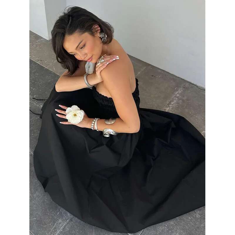 Dongdumaoyi Sexy Strapless Zwart Lente Zomer Nieuwe High End Elegante Hoge Taille Damesmode Avondjurk C