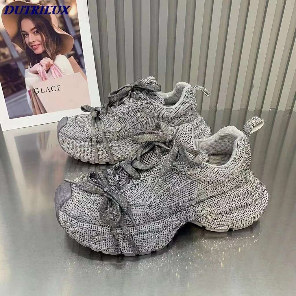 Light Luxury Designer Shoes 2025 New High-end Sports Leisure Fashion Niche Design Shoes Starry Sky Sparkling Rhinestones Women's Shoes Sports Sho