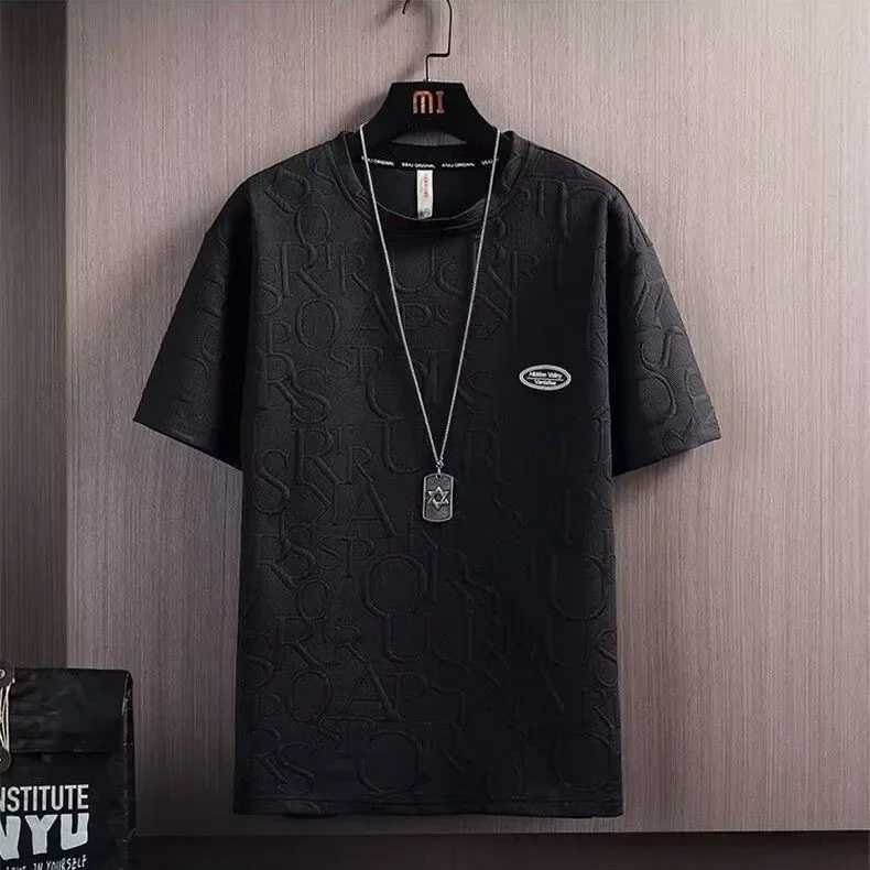 Fashionable summer mens casual short sleeved T-shirt solid color casual style Korean brand INS five minute pantsXJ250326