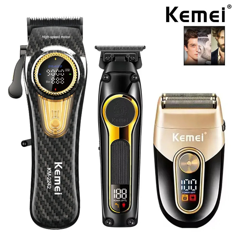 Kemei Rechargeable Hair Clippers kit Professional DLC Blade Electric Trimmer Men Barber Cordless Shaver KM-2242 KM-2351 KM-3209 250324