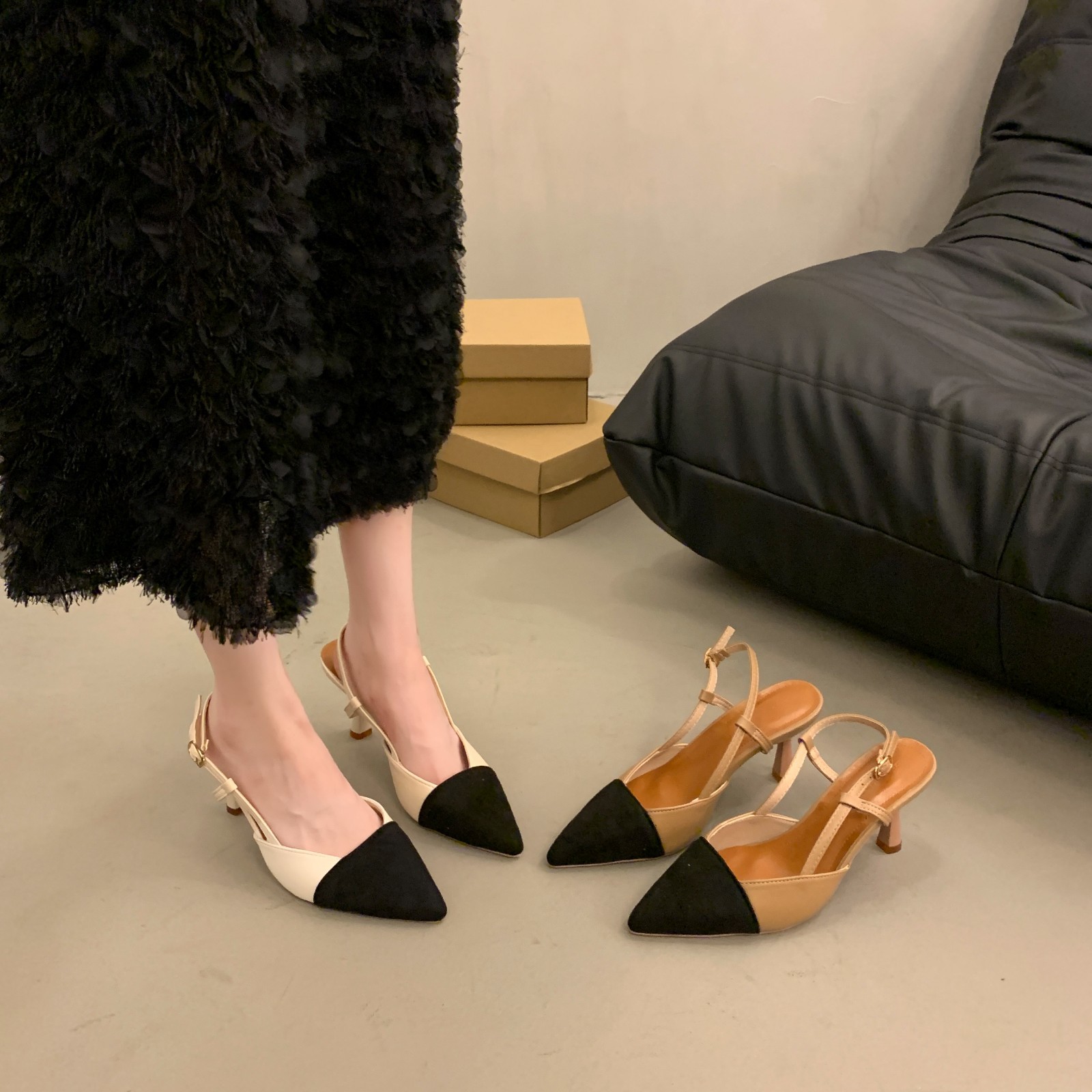 free Shipping sandals Slippers with fine heels Baotou sandal One character strip Cusp high-heeled shoes Versatile nude color shoe